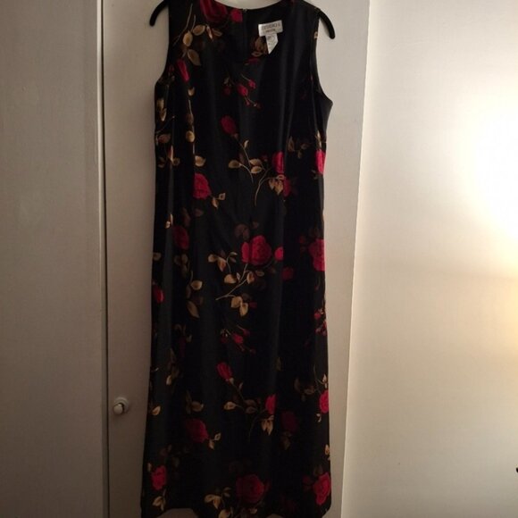 Studio I Women's Sleeveless Sheath Dress with Black And Red Floral Design - Picture 1 of 7